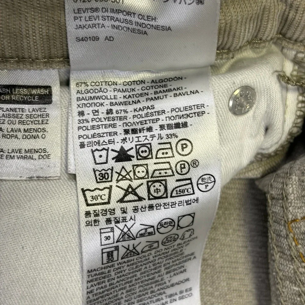 Levi's 514 Corduroy Pants Mens 31x31 Tan Straight Leg Casual
